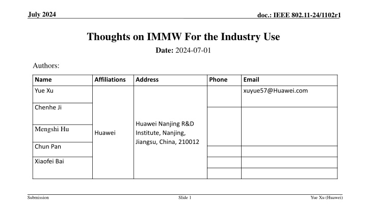 Insights on IEEE 802.11-24/1102r1 for Industrial mmWave Applications