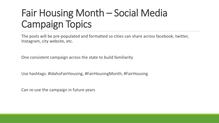 Idaho Fair Housing Month Social Media Campaign - Building Awareness Together