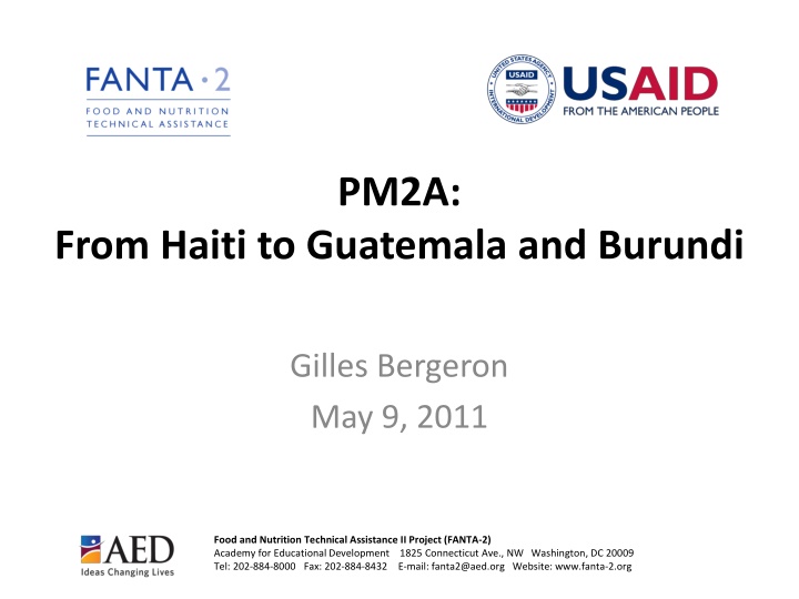 PM2A: A Journey from Haiti to Guatemala and Burundi