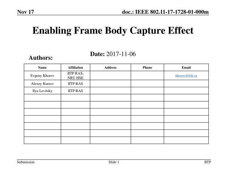 IEEE 802.11-17-1728-01-000m: Frame Body Capture Effect Study