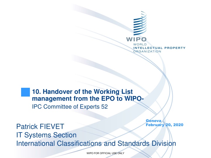 Handover of Working List Management: IPC Committee of Experts Meeting Overview