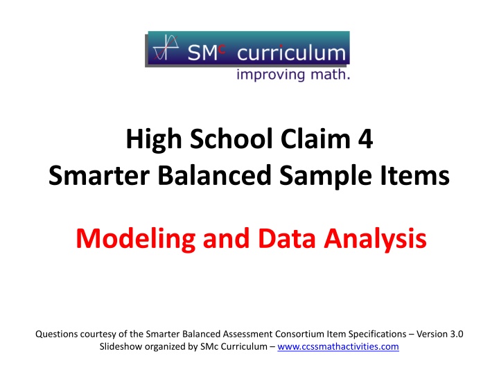 Smarter Balanced High School Modeling & Data Analysis Questions