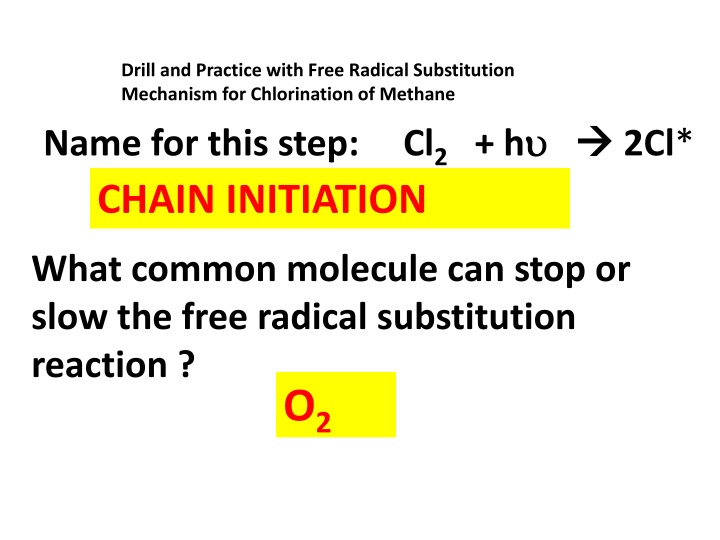 Free Radical Substitution Mechanism in Methane Chlorination