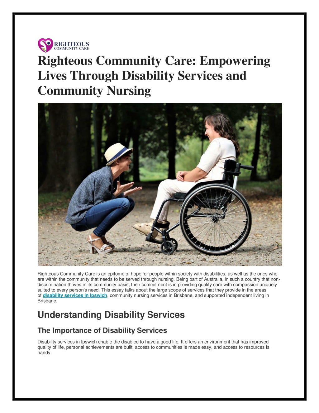 righteous community care empowering lives through l.w