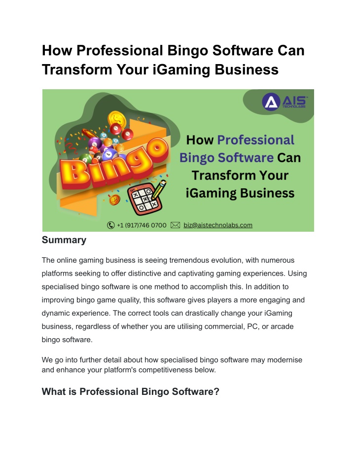 how professional bingo software can transform n.w