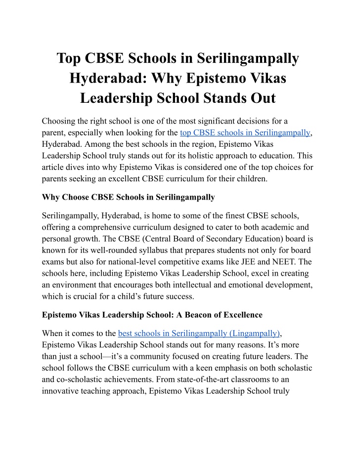 top cbse schools in serilingampally hyderabad n.w
