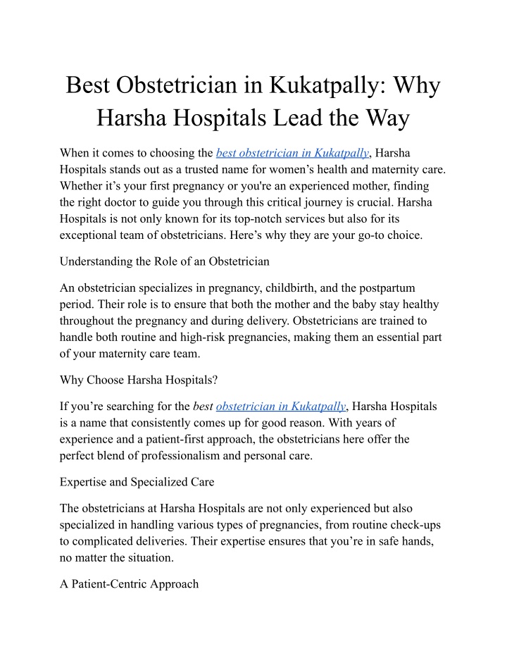 best obstetrician in kukatpally why harsha n.w