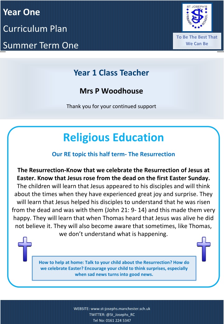 Year One Curriculum Plan - Summer Term One Overview