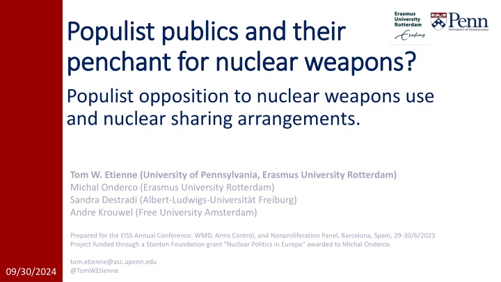 Populist Attitudes Towards Nuclear Weapons in Europe