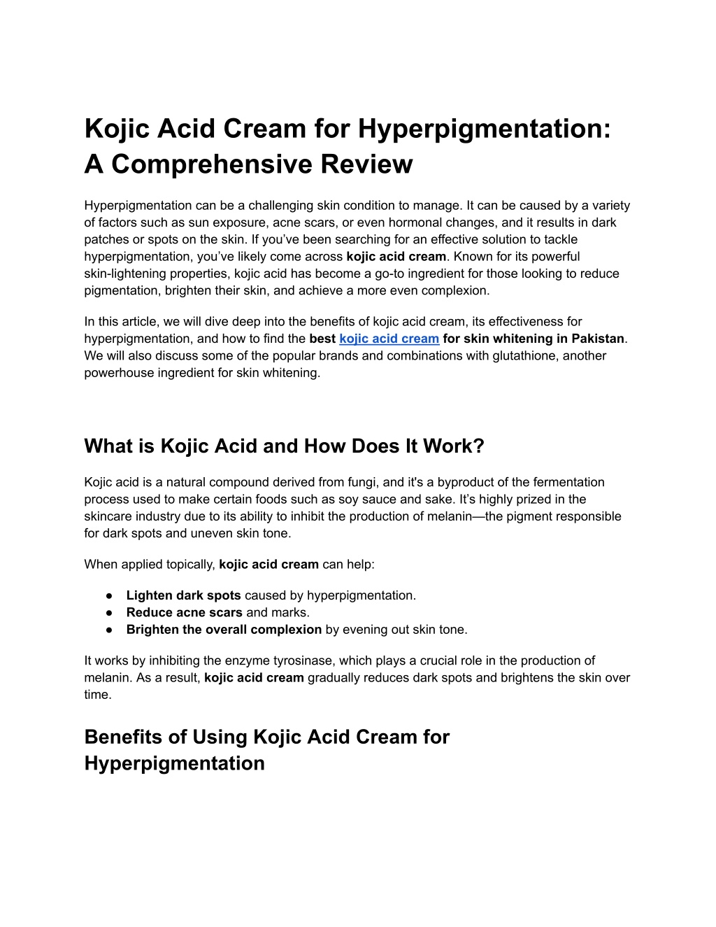 kojic acid cream for hyperpigmentation l.w