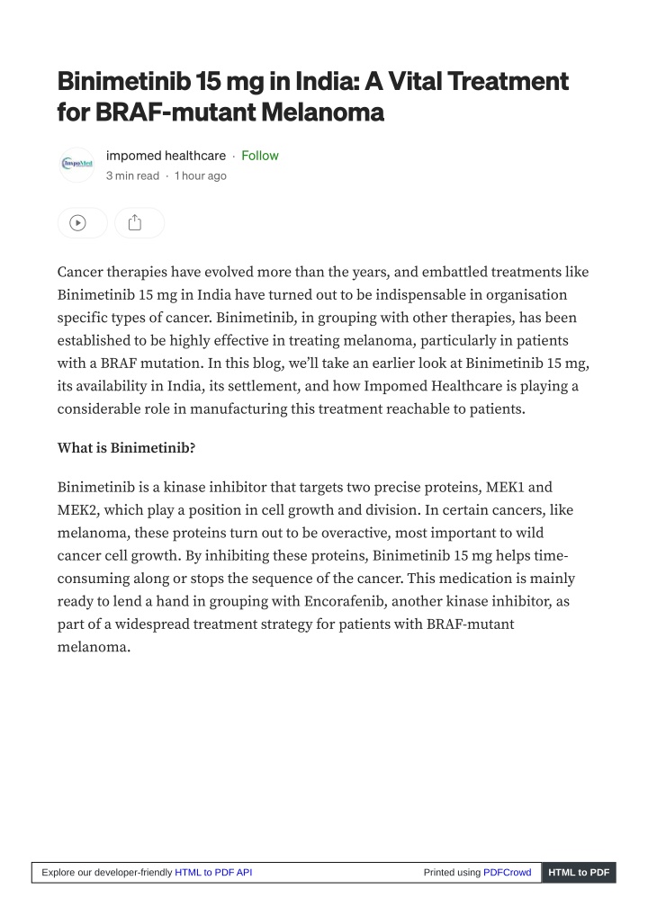 binimetinib 15 mg in india a vital treatment n.w