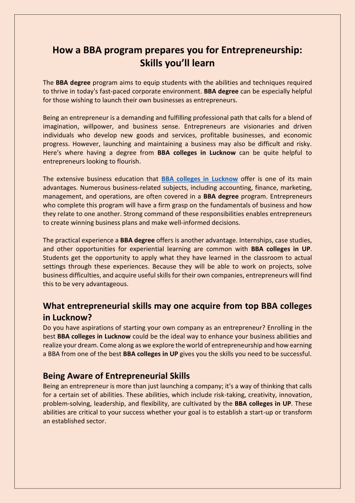 how a bba program prepares n.w