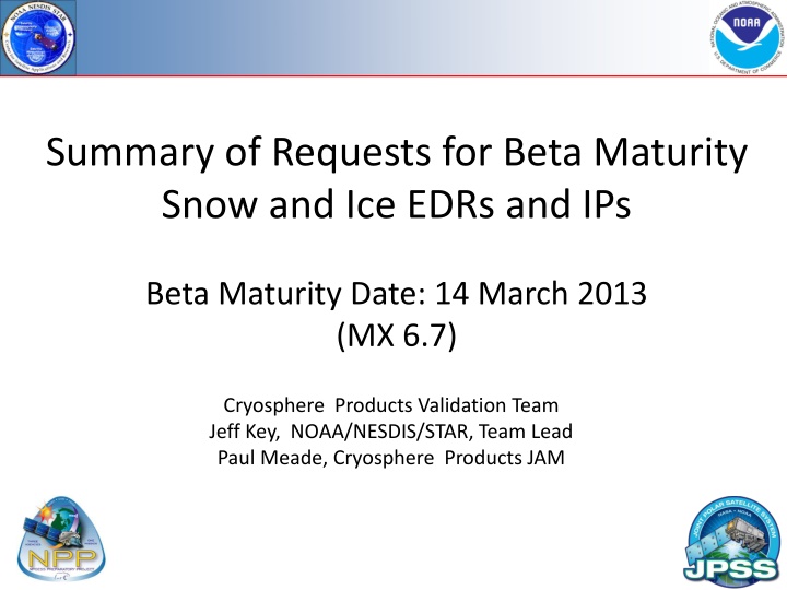 Cryosphere Product Beta Maturity Summary and Comparison