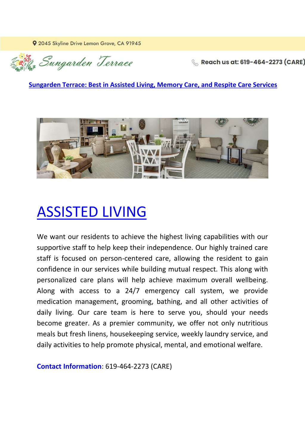 sungarden terrace best in assisted living memory l.w