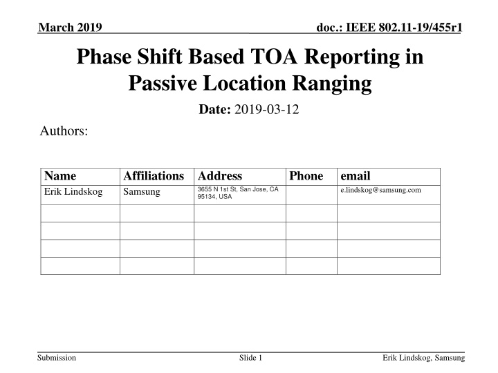 Passive Location Ranging Using Phase Shift Based TOA Reporting