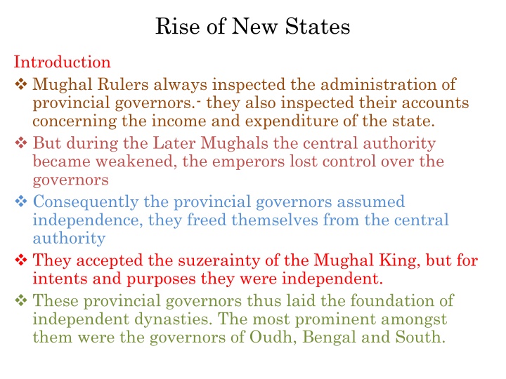 The Rise of New States and Hindu Principalities in Decline of the Mughal Empire