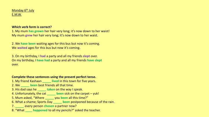 English Language Activities for the Week of July 6th to July 8th