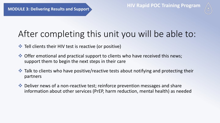 HIV Rapid POC Training Program - Delivering Results and Support