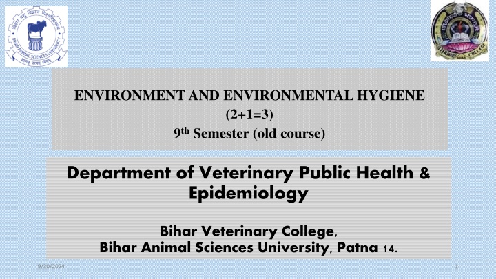 Environment and Environmental Hygiene in Veterinary Public Health and Epidemiology
