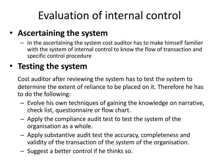 Internal Control Evaluation Methods in Auditing