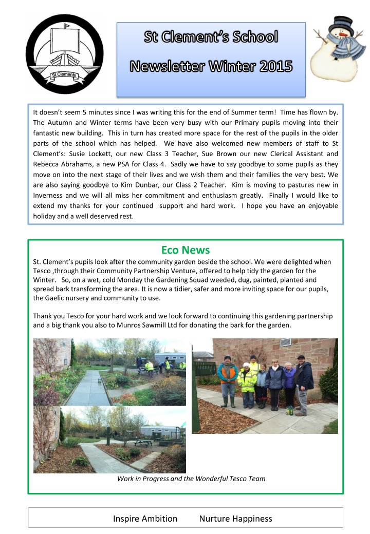 St. Clement's School Newsletter Winter 2015 Update