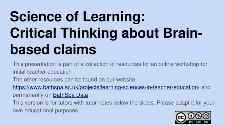Critical Thinking in Teacher Education: Science of Learning