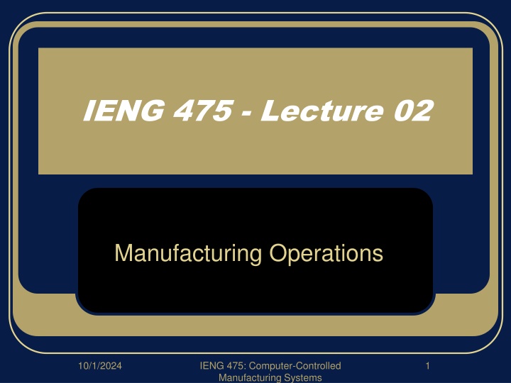 Computer-Controlled Manufacturing Systems Overview