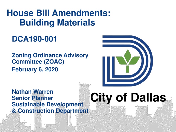 Proposed Building Materials Amendments by Zoning Ordinance Advisory Committee