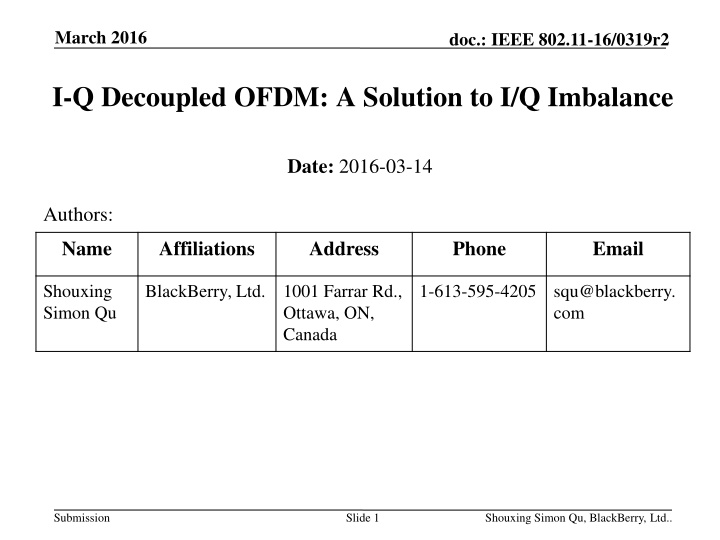Solution to I/Q Imbalance in OFDM Systems