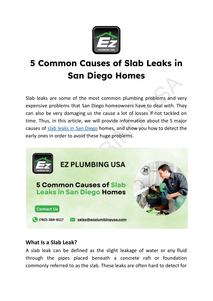 5 common causes of slab leaks in san diego homes n.w