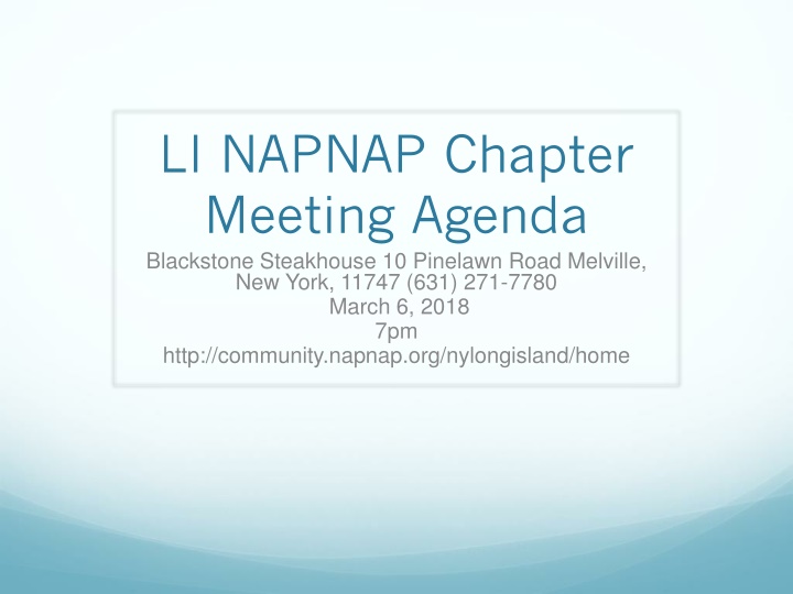 LI NAPNAP Chapter Meeting Agenda at Blackstone Steakhouse
