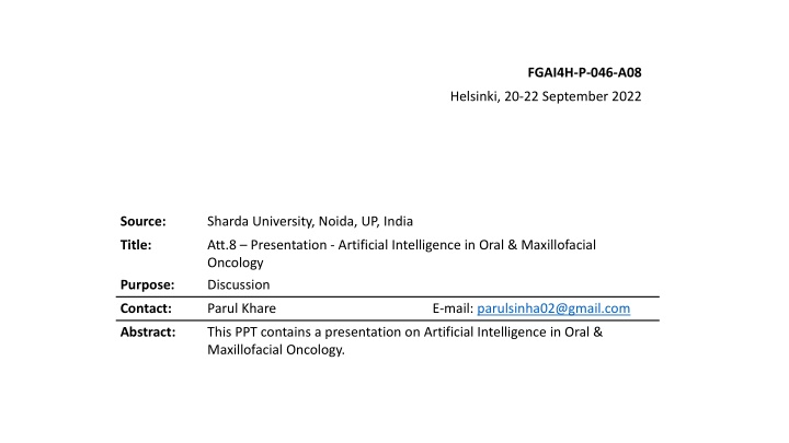 Artificial Intelligence in Oral & Maxillofacial Oncology Presentation