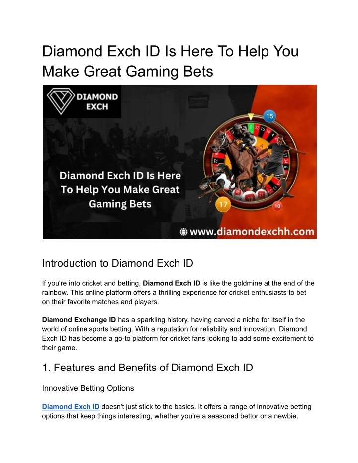 diamond exch id is here to help you make great n.w
