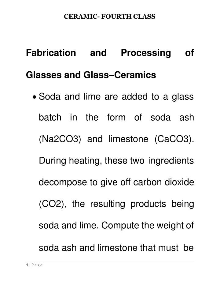 Ceramic Fourth Class: Glass and Ceramic Fabrication and Processing Overview