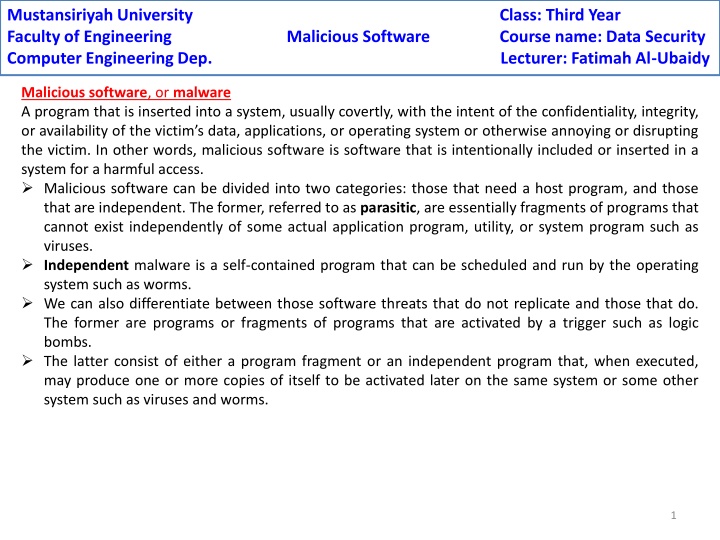 Malicious Software in Data Security