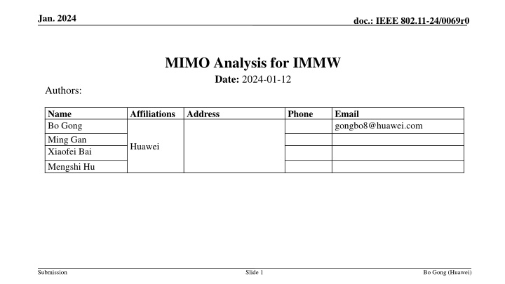 Analysis of MIMO for IMMW Transmission in IEEE 802.11-24