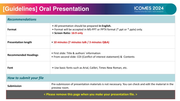Guidelines for Oral Presentation Preparation