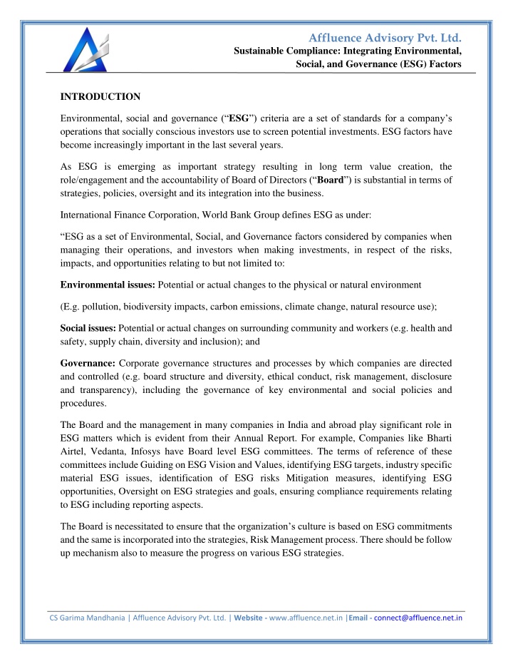 affluence advisory pvt ltd n.w