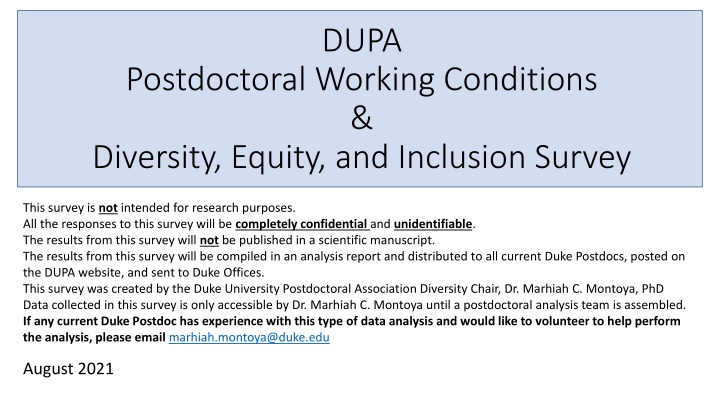 Duke Postdoctoral Working Conditions & Diversity, Equity, and Inclusion Survey Analysis