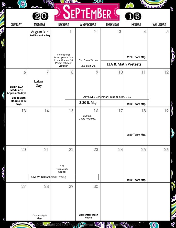School Year Calendar and Events