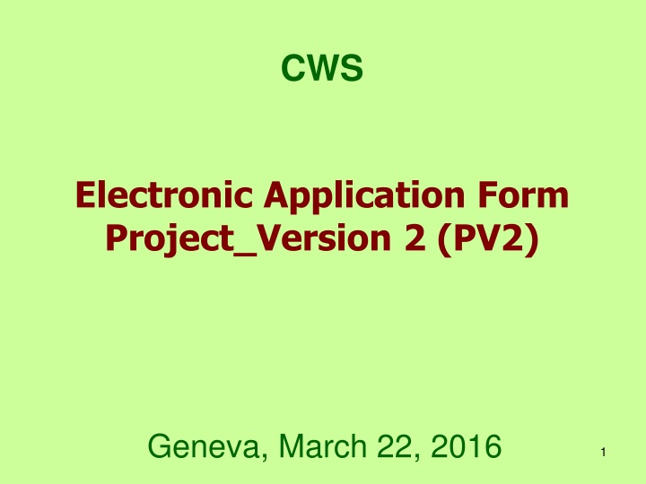 UPOV Electronic Application Form Project Overview
