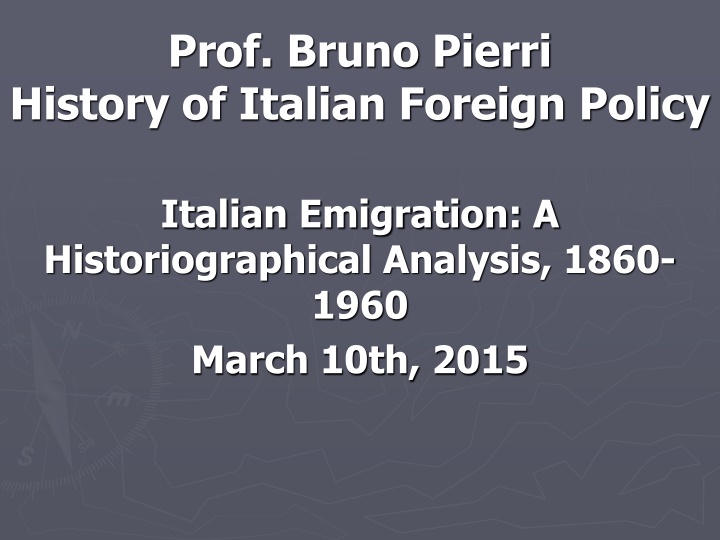 Italian Emigration: A Historiographical Analysis, 1860-1960