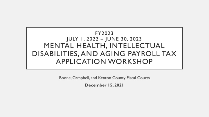 Fiscal County Workshop on Mental Health, Disabilities & Aging Services