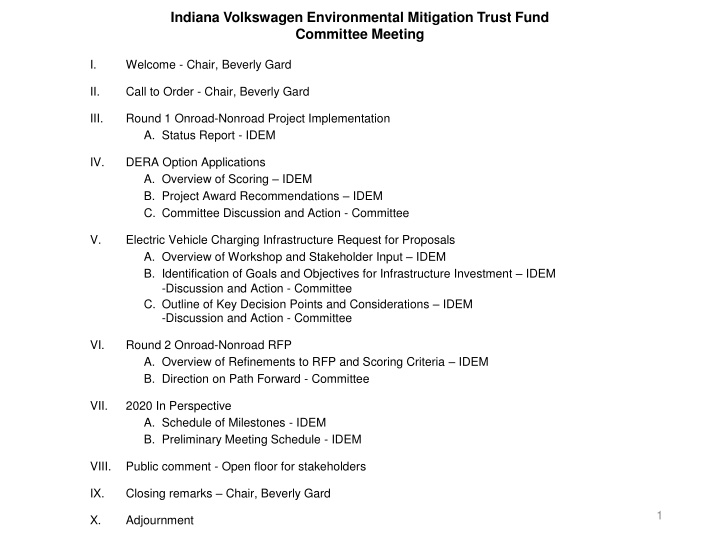 Indiana Volkswagen Environmental Trust Fund Committee Meeting Update