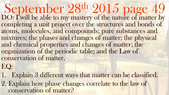 Nature of Matter: Unit Project Overview