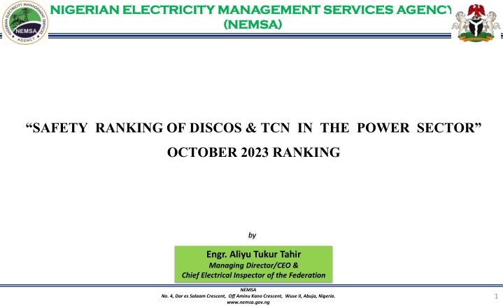 Nigerian Electricity Management Services Agency (NEMSA) Safety Ranking & Criteria in Power Sector - October 2023