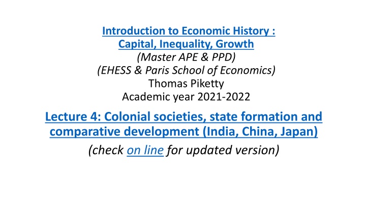 Colonial Societies and State Formation in Comparative Development