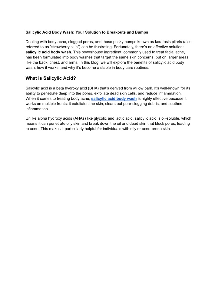 salicylic acid body wash your solution n.w