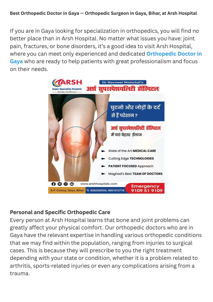 best orthopedic doctor in gaya orthopedic surgeon n.w
