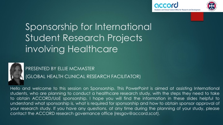 Sponsorship for International Student Healthcare Research Projects
